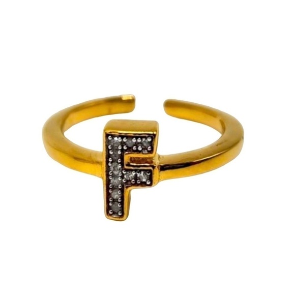Diamond Initial F Openable Ring In Yellow Vermeil Gold Over Sterling silver - Picture 1 of 2